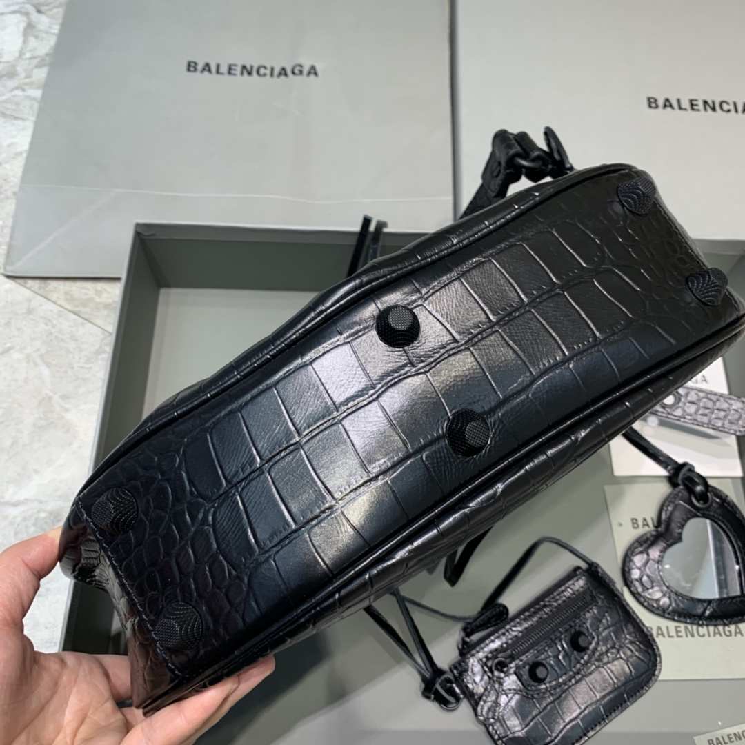 Balenciaga Le Cagole Small Shoulder Bag Crocodile Embossed Black